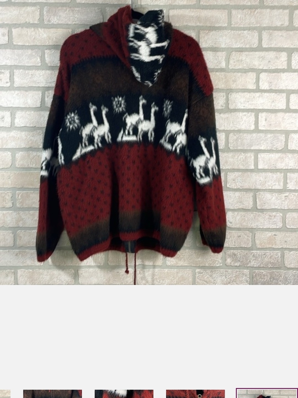 Yari Artesanias Women's Red Hooded Alpaca-Pattern Sweater